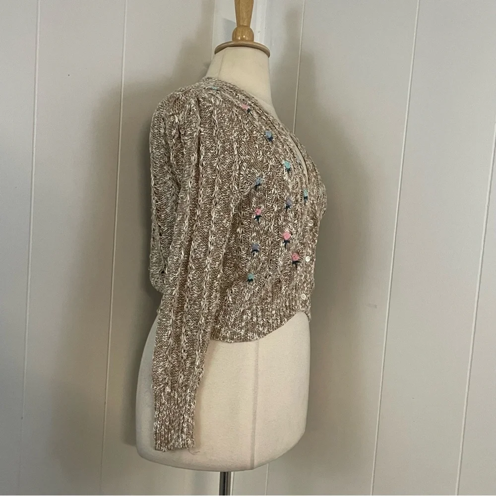 Vintage Knit Cardigan Sweater Women’s XL Floral V-Neck‎ Long Sleeve Linen Cotton - Picture 4 of 8